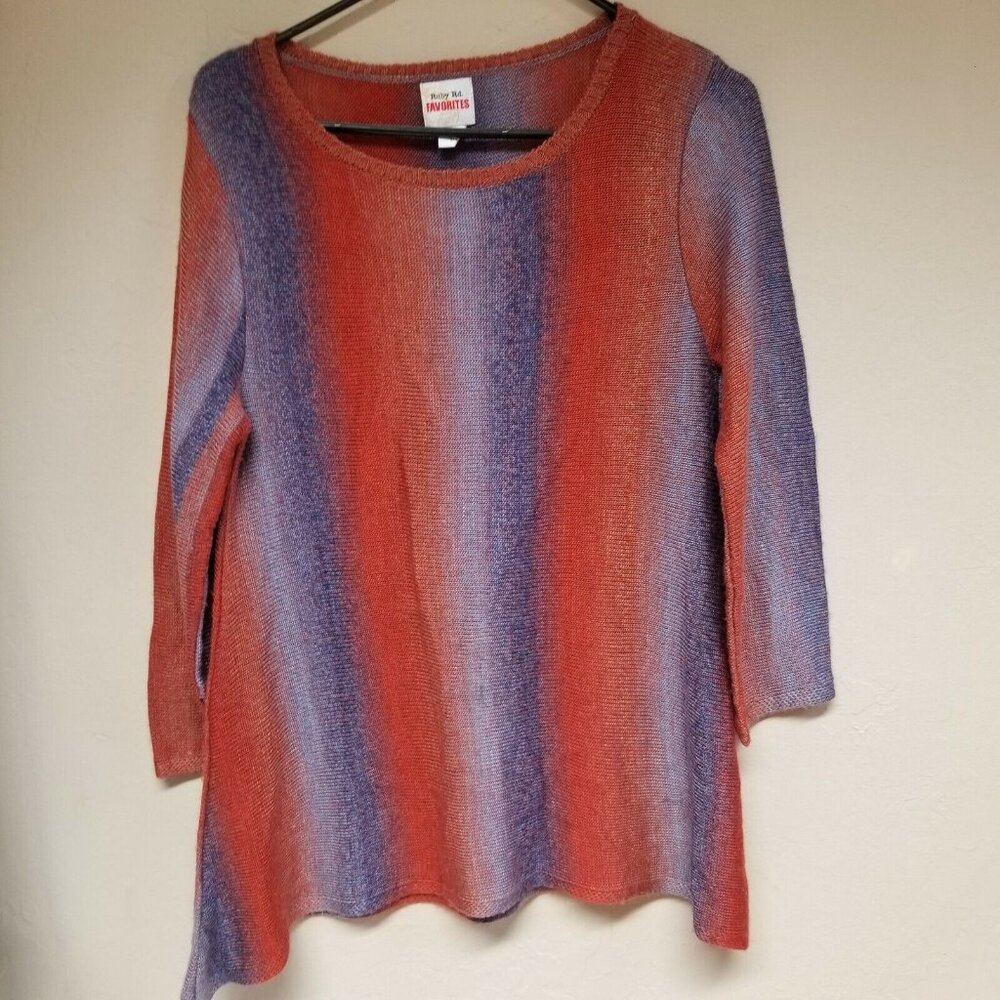 Ruby Rd Favorites Women's Medium Acrylic Orange Blue Ombre Stripe Sweater Top